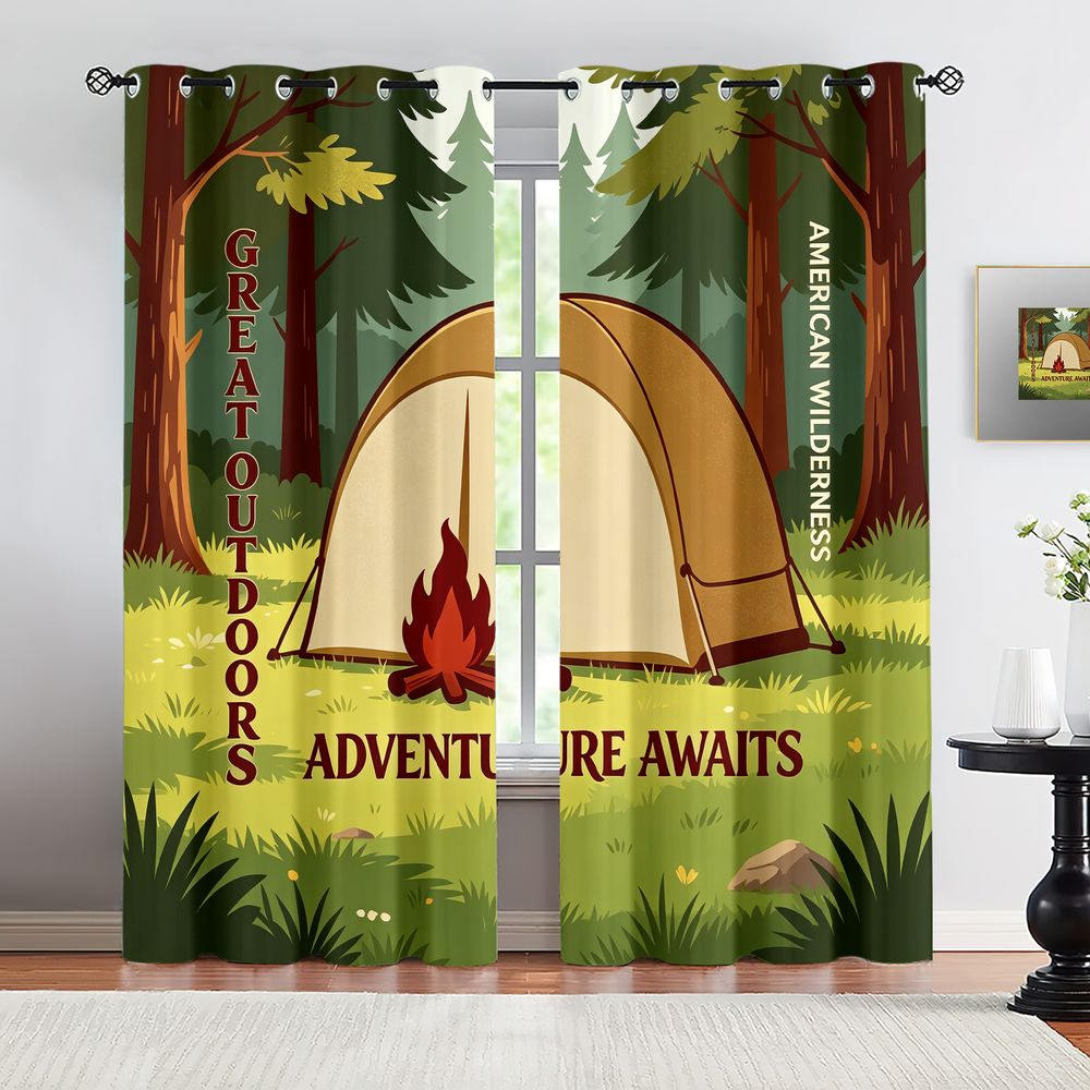 Camping Scene Print Curtains,  - огляд і ціна Home Decor Curtain