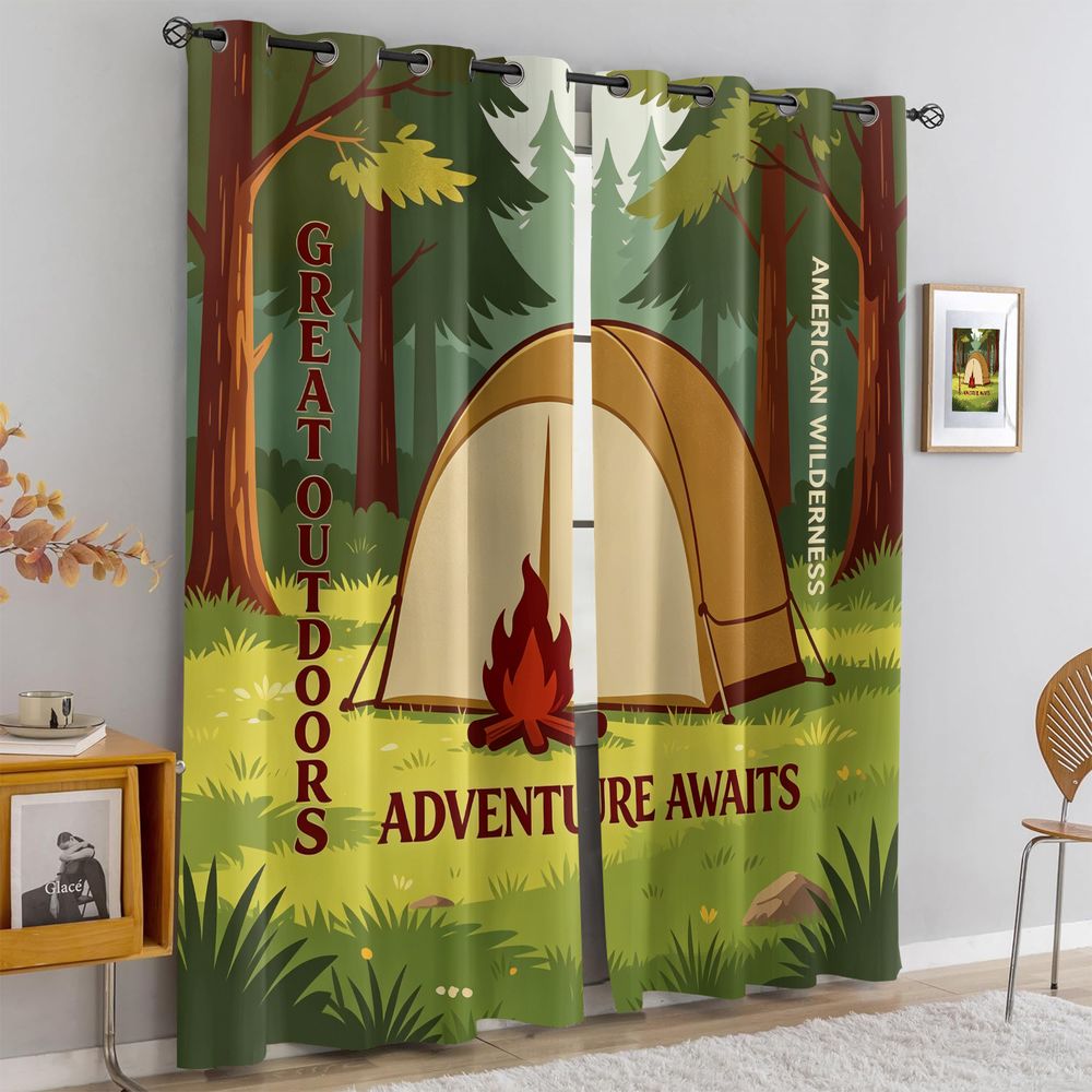 Camping Scene Print Curtains,  - огляд і ціна Home Decor Curtain
