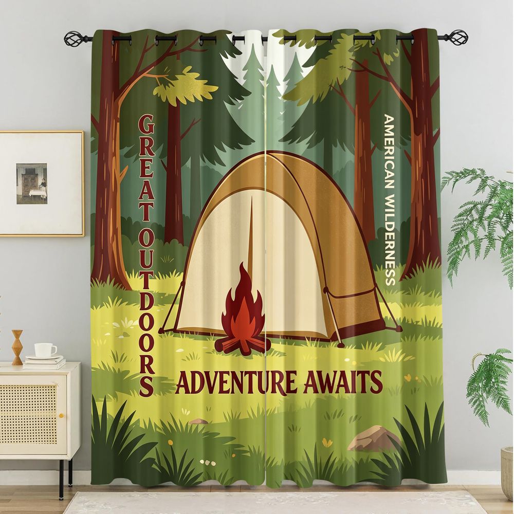 Camping Scene Print Curtains,  - огляд і ціна Home Decor Curtain