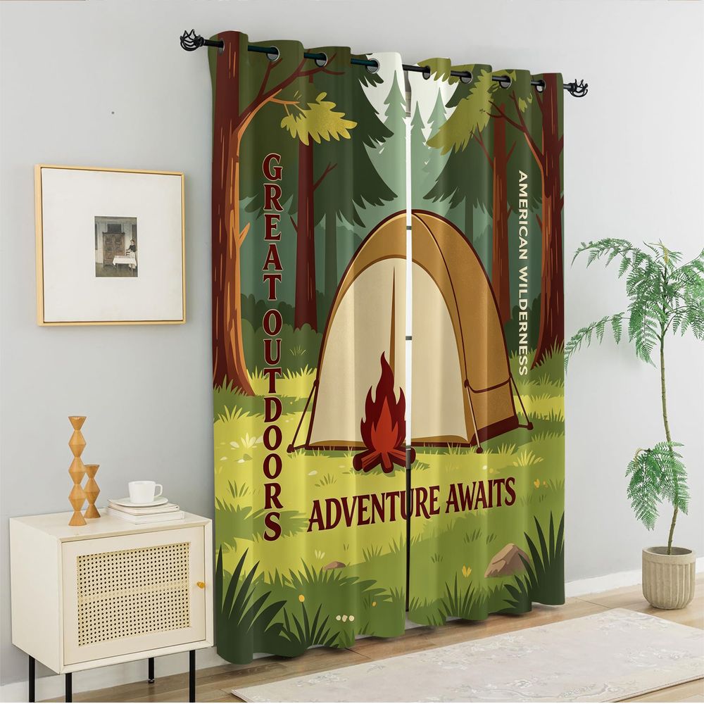Camping Scene Print Curtains,  - огляд і ціна Home Decor Curtain