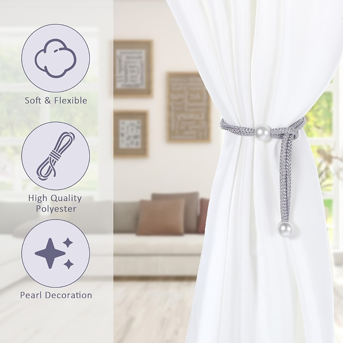 8Pcs Elegant Gray Pearl Clasp  - огляд і ціна Home Decor Curtain