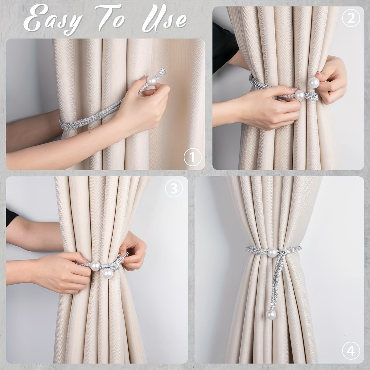 8Pcs Elegant Gray Pearl Clasp  - огляд і ціна Home Decor Curtain